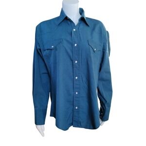 Vintage Envoy Western Shirt Teal Blue Pearl Snap Long Sleeve Permanent Press M